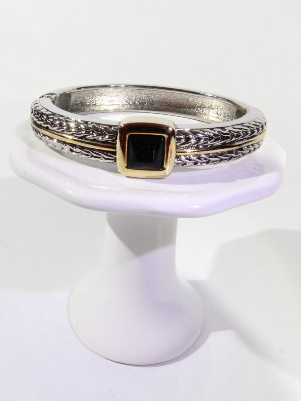 Vintage Silver and Gold Tone Bracelet with a Deep Red Crystal